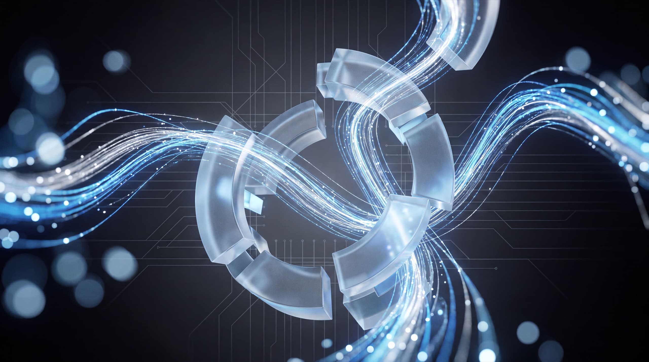 Abstract streams of blue light representing business data in motion